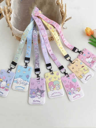 Sanrio 1 件旅行系列卡夹带长挂绳，卡通伸缩卡盒，适用于学生证、门禁卡、送给朋友的礼物（可能随机发货）