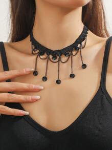 1 chiếc vòng cổ mặt dây chuyền pha lê cổ áo phong cách Gothic ren đen cổ điển, vòng cổ choker hoa ren phóng đại dành cho nữ, vòng cổ hoa ren gợi cảm đa năng dành cho hộp đêm, tiệc tùng, lễ hội - màu đen - Xem 12