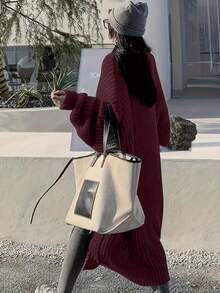 كارديجان لون كتلة للمقاسات الكبيرة، يومي وأنيق للارتداء اليومي - عنابي اللون - مشاهدة 2