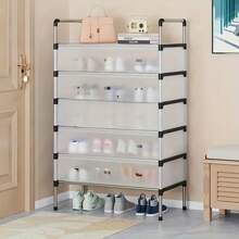 5-6 Tier Compact Shoe Rack - Lightweight Metal Storage Cabinet, Ideal For Home Organization, Office/Reading Area - White - View 7