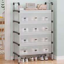 5-6 Tier Compact Shoe Rack - Lightweight Metal Storage Cabinet, Ideal For Home Organization, Office/Reading Area - White - View 1