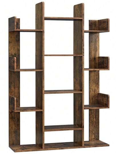  VASAGLE Estantería en Forma de árbol con 13 estantes de Almacenamiento, Esquinas Redondeadas, 9.8 Pulgadas de Profundidad x 33.9 Pulgadas de Ancho x 55.1 Pulgadas de Alto, café rústico