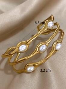 1 Pc Elegant Stackable Bangle Bracelets For Women Teen Girls Faux Pearl Bracelets Stainless Steel Daily Party Jewelry Christmas Gifts