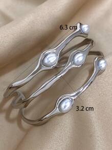 1 Pc Elegant Stackable Bangle Bracelets For Women Teen Girls Faux Pearl Bracelets Stainless Steel Daily Party Jewelry Christmas Gifts