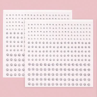 2pcs/Set Multi-Size Faux Crystal Silver Rhinestone 3D Face Jewel Stickers, For Festival Party, Daily Use, DIY Music Festival Makeup, Can Be Applied To Hair, Eyes, Face, Body