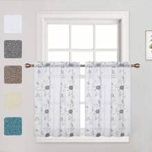 Rideau en Voile brodé de fleurs, avec poches pour tringle, transparent, avec embrasses, pour salon, chambre à coucher, cuisine