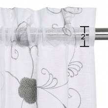 Rideau en Voile brodé de fleurs, avec poches pour tringle, transparent, avec embrasses, pour salon, chambre à coucher, cuisine