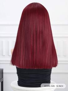 16 Inch Red Wig With Bangs,Straight Wigs For Women,Long Straight Heat Resistant Synthetic Wig For Fashion Women Goth Y2K Style