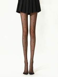 1Pair Valentine's Day Red Heart Minimalist Sexy Red Little Love Stockings Sexy Spice Black Silk Women Black Ultra-Thin Meat Leggings Daily With Going Out Party Party Fashion Wear Fashion Items - Black - View 2