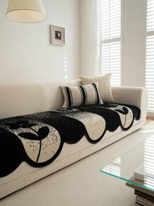 1pc Flower Pattern Black Sofa Cushion Cover, Modern Chenille Anti-Slip Anti-Cat Scratch Sofa Seat Pad For Living Room Daily Use