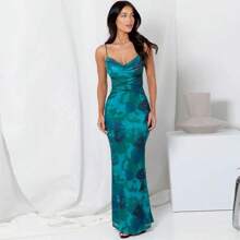 Vestido estampado con tirantes y espalda abierta - Azul - Ver 1