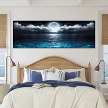 1 Pieza Póster de paisaje nocturno oceánico moderno sin marco, decoraciones Rama, arte de pared en lienzo impermeable, pintura artística para regalo, sala de estar, dormitorio, comedor, oficina, baño, cafetería, bar, decoración estética de pared, decoración del hogar y la residencia