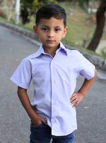 Boys' Short Sleeve Dress Shirt - 紫丁香色 - 查看 3