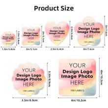100 件定制贴纸个性化商业标签贴花可定制您自己的贴纸，带有任何设计徽标图像照片文本名称地址二维码 - Heart - 查看 3