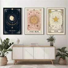 3 Peças Conjunto de Arte em Tela Tarô Sol, Lua e Estrelas - Decoração de Parede sem Moldura para Sala de Estar, Quarto, Escritório e Cozinha (Sem Moldura) - Multicolorido - Visão 14