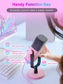 用于播客的游戏 USB/XLR 麦克风，带可控 RGB 的动圈麦克风，触摸静音，耳机插孔，桌面支架，用于唱歌游戏流媒体播客的人声麦克风 - FIFINE AM8 粉色 - 粉色 - 查看 7