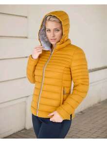 Chaqueta acolchada para mujer, talla grande, acolchada, ligera, con capucha, plegable - Amarillo - Ver 3
