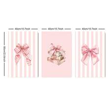 3-Piece Set Frameless Bow Print Pink Preppy Room Decor Girly Bow Wall Art Fashion Dormitory Posters Three Book Lover Art Girl Bedroom Posters