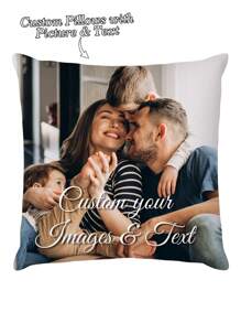 1pc Customized Family Photo/Text Design Throw Pillow Cover, Personalized Pillow Sham With Family, Lover, Friend Or Pet Image/Text, Suitable For Holiday, Party, Mother's/Father's Day, Thanksgiving, Living Room, Bedroom Decor, Year-Round Use - Multicolor - View 1