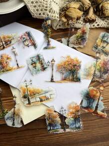 15 Blatt/Packung Vintage wasserdichte Straßenlaterne Landschaft Aufkleber, Dekoration für Scrapbooking, ausgestanzte PET Aufkleber