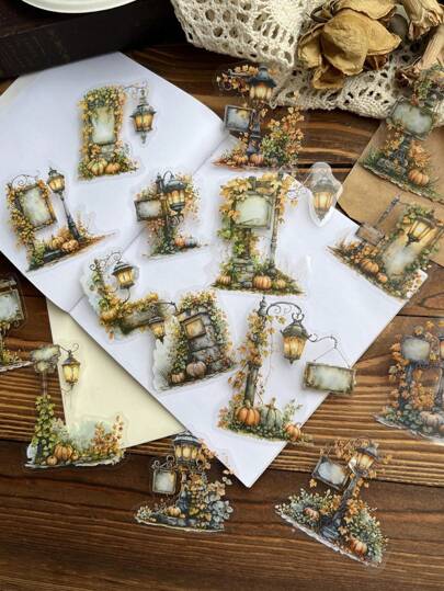 15 pezzi/confezione Adesivi vintage e impermeabili per pali della luce e del paesaggio, adesivi per decorazione di lampioni per scrapbooking, diario, artigianato, in materiale PET