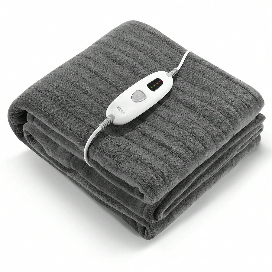 Electric Heated Blanket Throw Coral Fleece Fast Heating 180x130cm, 4 Heat Levels And 6-Hours Auto-Off, For Home Office Use, Machine Washable - Dark Grey - View 1