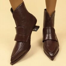 女士低跟休闲时尚靴子，方头，秋冬款 - 棕色 - 查看 2