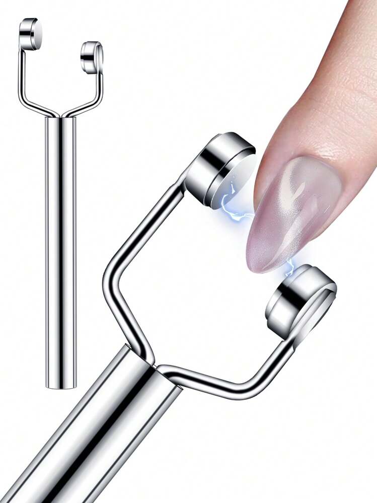 Barra magnética en forma de Y resistente para diseño de ojos de gato con esmalte de gel UV, herramienta de arte de uñas, efecto imán para manicura 3 en 1 - Plateado - Añade 2