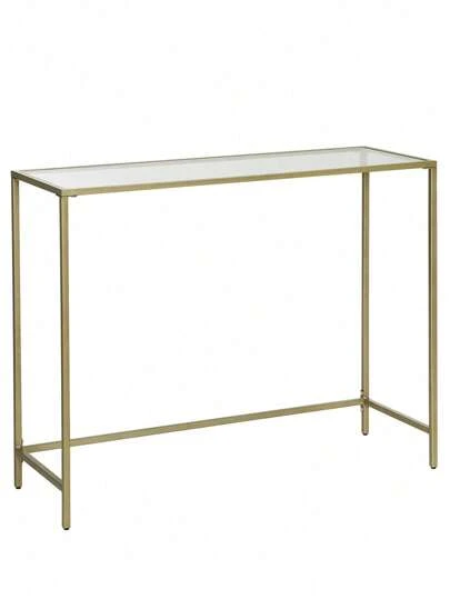  VASAGLE Mesa de Consola Mesa de Entrada Extremo del Sofá Tablero de Vidrio Templado Marco de Metal Resistente Patas Ajustables para Salón Entrada Pasillo Dorado y Transparente