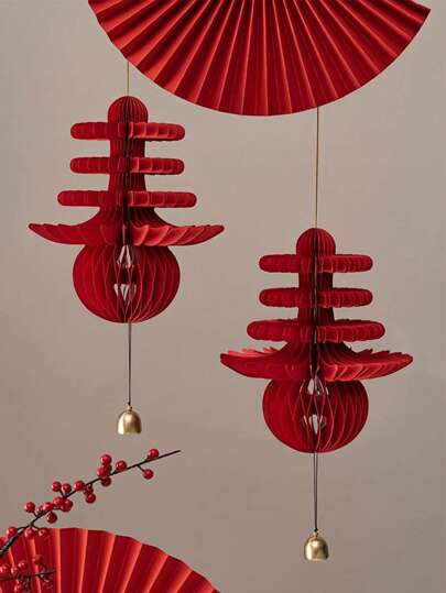 New Year Decorations, Hanging 3D Honeycomb Lantern Decoration Set, Red Paper Honeycomb Chinese Character Decoration, Lunar New Years Decorations, New Year Gift, New Year Party Decoration, Home Decor,Home Decor ,Room Decor,Wall Decor