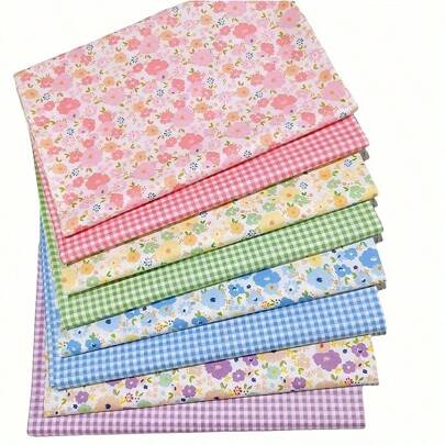 8 pezzi Decorativi in tessuto floreale e multicolore tagliati e pronti all'uso, indicati per cucito fai-da-te, scrapbooking, trapuntatura e patchwork