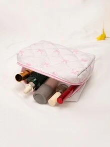 1 túi đựng mỹ phẩm thiết kế hình nơ và hoa hồng màu hồng, túi đựng đồ trang điểm cầm tay thời trang, túi đựng đa năng đựng son môi, băng vệ sinh, tiền xu, chìa khóa, v.v., túi đựng đồ vệ sinh cá nhân đáng yêu dung tích lớn để đựng đồ khi đi du lịch, quà tặng Ngày của Mẹ, quà tặng trở lại trường - trắng - Xem 2