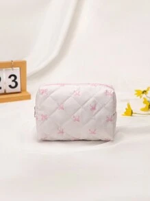 1 túi đựng mỹ phẩm thiết kế hình nơ và hoa hồng màu hồng, túi đựng đồ trang điểm cầm tay thời trang, túi đựng đa năng đựng son môi, băng vệ sinh, tiền xu, chìa khóa, v.v., túi đựng đồ vệ sinh cá nhân đáng yêu dung tích lớn để đựng đồ khi đi du lịch, quà tặng Ngày của Mẹ, quà tặng trở lại trường - trắng - Xem 4