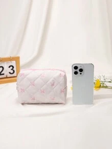 1 túi đựng mỹ phẩm thiết kế hình nơ và hoa hồng màu hồng, túi đựng đồ trang điểm cầm tay thời trang, túi đựng đa năng đựng son môi, băng vệ sinh, tiền xu, chìa khóa, v.v., túi đựng đồ vệ sinh cá nhân đáng yêu dung tích lớn để đựng đồ khi đi du lịch, quà tặng Ngày của Mẹ, quà tặng trở lại trường - trắng - Xem 5