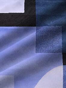 Áo sơ mi nam tay ngắn in kỹ thuật số 3D khối màu hình học cổ điển cỡ lớn, nhẹ, thoáng khí, nhanh khô, có túi cài áo - Xanh đậm - Xem 6