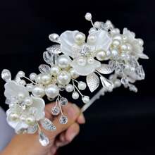 1 件女式珍珠花串珠发夹头饰，手工水钻发带，适用于新娘婚纱、订婚派对、舞会 - 彩色 - 查看 10