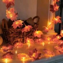 1 set 10/20/40/80 luces LED con forma de hojas de arce artificial, luces LED de hadas con guirnalda colgante, aptas para el hogar, Acción de Gracias, vacaciones, guardería, dormitorio, patio, jardín, chimenea, porche, carpa, decoración interior para fiestas - Multicolor - Ver 9