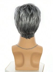 Synthetic Short Straight Wig Black Fashion For Male Cosplay Costume 6 Inch Heat Resistant Hair Wigs For Man Daily Silver Gray - Gray Ombre - View 4