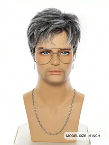 Synthetic Short Straight Wig Black Fashion For Male Cosplay Costume 6 Inch Heat Resistant Hair Wigs For Man Daily Silver Gray - Gray Ombre - View 2