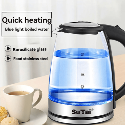 SOKANY 1 pieza, Tetera eléctrica para hervir agua, interior de acero inoxidable con tapa y filtro, hervidor de agua caliente, amplia apertura y apagado automático, utensilios de bebida para verano e invierno, ideas de regalo navideño, 1.8 litros