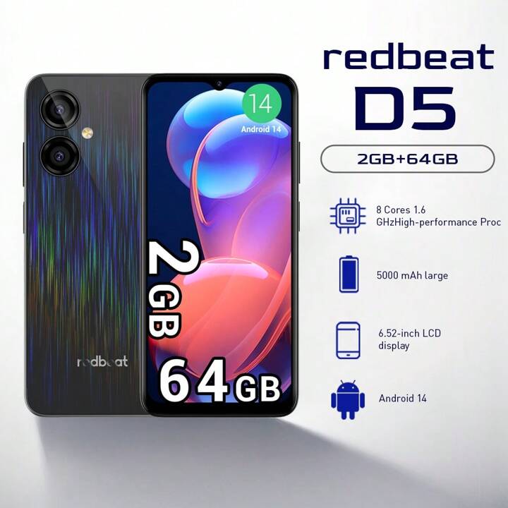 redbeat D5 64GB 2GB RAM SIMフリー Amazon.com: redbeat D5 Unlocked Android 14 Smartphone 8-core