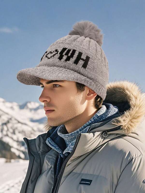 Herren Herbst/Winter Mütze mit Ohrenklappen und Bommel, modischer vielseitiger Warmer Hut, lässige Outdoor Kopfbedeckung für Kälte