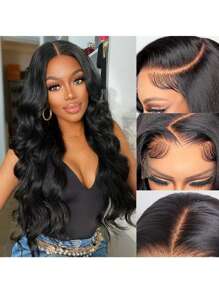 36 英寸 13x4 蕾丝前假发 人发预拔波浪透明蕾丝前假发 人发 180% 密度前部无胶假发 人发带婴儿假发 女士（6-36 英寸） - 自然色&黑色系 - 查看 4