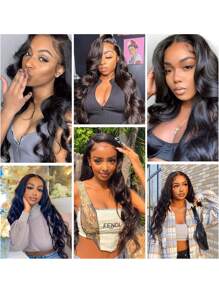 36 英寸 13x4 蕾丝前假发 人发预拔波浪透明蕾丝前假发 人发 180% 密度前部无胶假发 人发带婴儿假发 女士（6-36 英寸） - 自然色&黑色系 - 查看 7
