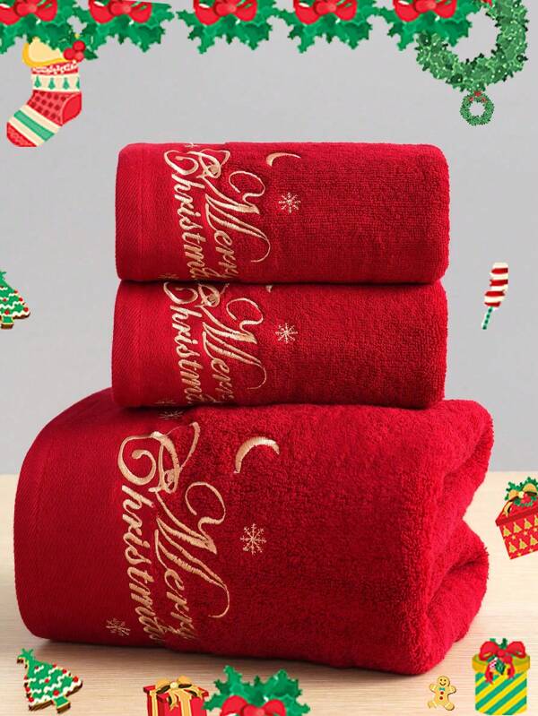 QIBHI 3/2/1 pezzi Asciugamano da bagno o da mano ricamato con "Buon Natale", cappello di Natale, pupazzo di neve, regalo di Natale, asciugamano da festa/da bagno, decorazione natalizia, asciugamani da doccia per salone di bellezza, hotel, sport, articoli per la casa, asciugamano, asciugamano da bagno per la cura della pelle