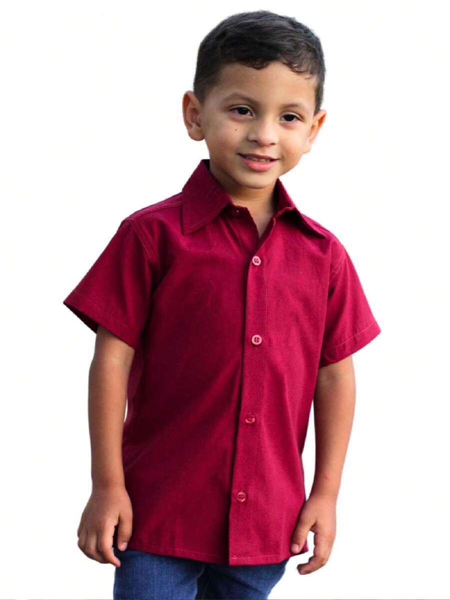 Boys' Short Sleeve Dress Shirt - 紫紅色 - 查看 1