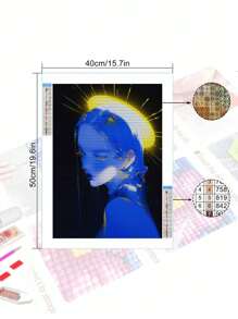 5D DIY 钻石画马赛克，安静的女人，钻石艺术套件马赛克家居装饰墙艺术，圣诞节、万圣节、感恩节送给朋友的绝佳礼物 - 藍色 - 查看 3