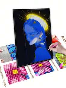 5D DIY 钻石画马赛克，安静的女人，钻石艺术套件马赛克家居装饰墙艺术，圣诞节、万圣节、感恩节送给朋友的绝佳礼物 - 藍色 - 查看 4