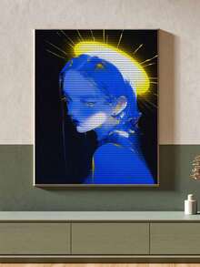 5D DIY 钻石画马赛克，安静的女人，钻石艺术套件马赛克家居装饰墙艺术，圣诞节、万圣节、感恩节送给朋友的绝佳礼物 - 藍色 - 查看 5