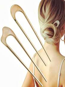 2pcs Metal French Hair Clips, Gold French Hair Clips, Suitable For Thick Hair, U-Shaped Hair Clips With Acetate Coating, Suitable For All Hair Types, Bun Maker, French Twist Clips, Hair Forks, Hair Accessories, Hair Clips, Bun Maker, Hair Bun Pieces, Learning Supplies - View 4